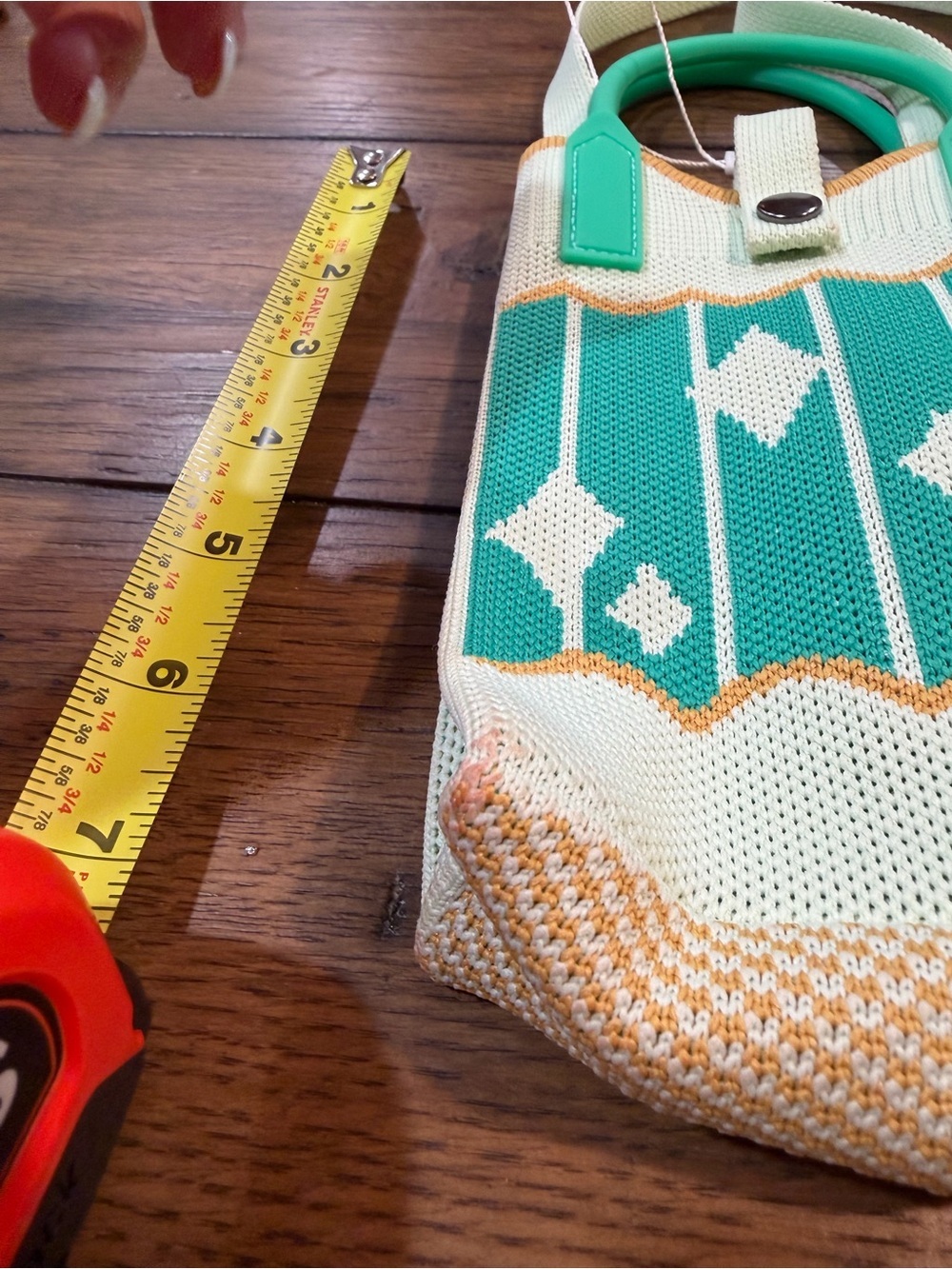 Mini Crossbody Phone Bag in Teal and Cream with Orange Trim​ - Picture 7 of 8